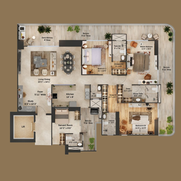 4 bhk floor plan of Trevoc Sector 56 Project 